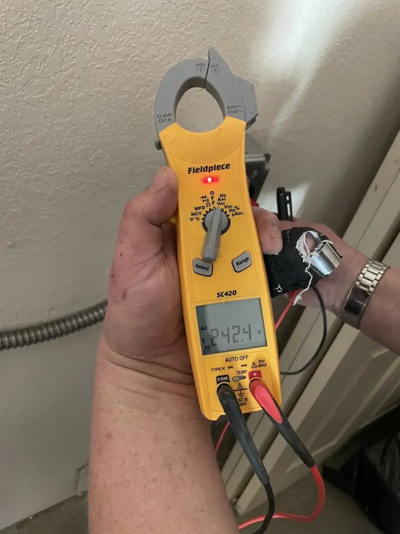 Voltage testing with clamp meter during Electrical Installation Services in Camino Tassajara